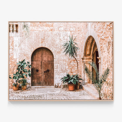 Spanish Villa Canvas wall art with oak float frame