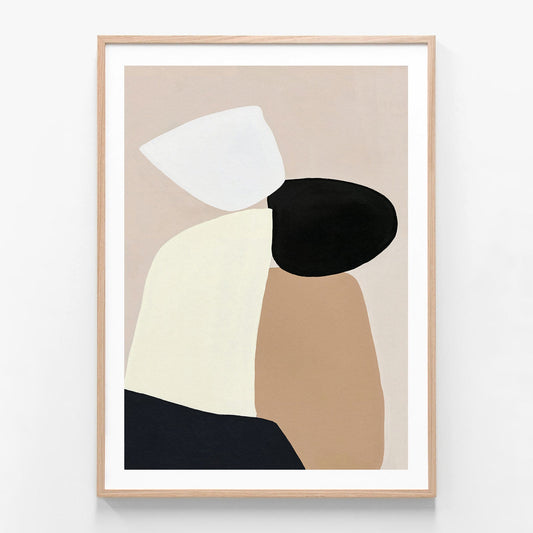 A framed art print of an abstract artwork called 'Stacked Shapes'.