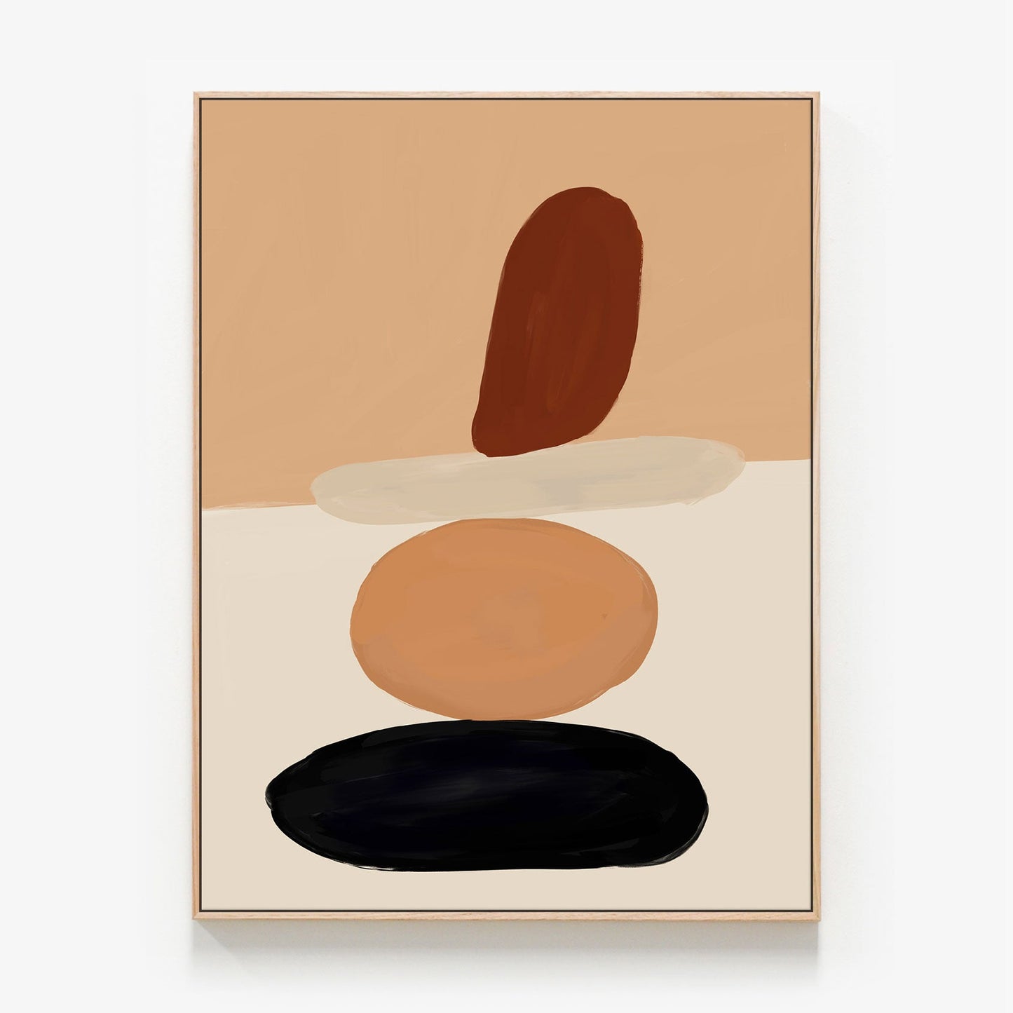 Stacked Stones abstract Canvas wall art print in oak frame