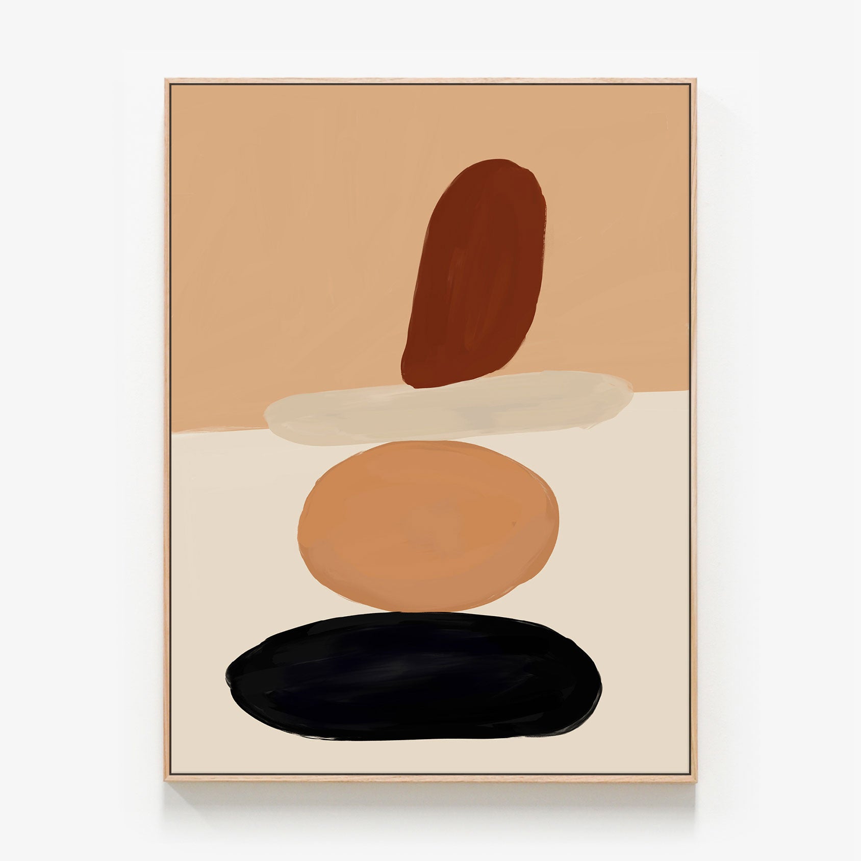 Stacked Stones abstract Canvas wall art print in oak frame