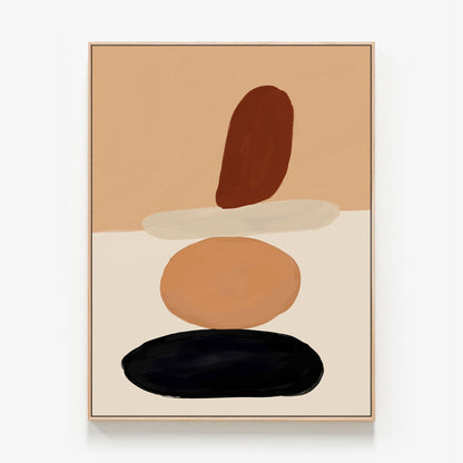Stacked Stones abstract Canvas wall art print in oak frame