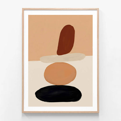 A minimalist abstract art framed print featuring stocked stones in neutral beige colours.