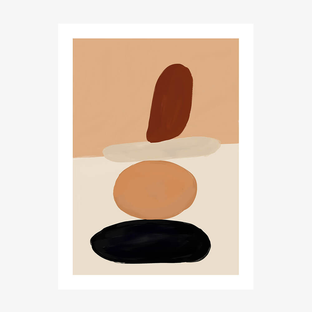 A minimalist abstract art print featuring stocked stones in neutral beige colours.