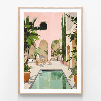 Sunwashed Courtyard oak framed print