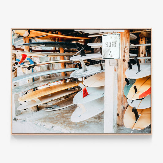 Surf Rack Canvas print in oak frame