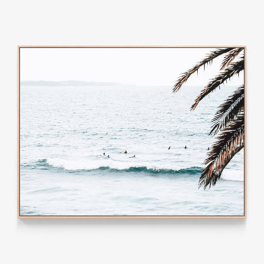 Surf Spot Canvas wall art with oak float frame