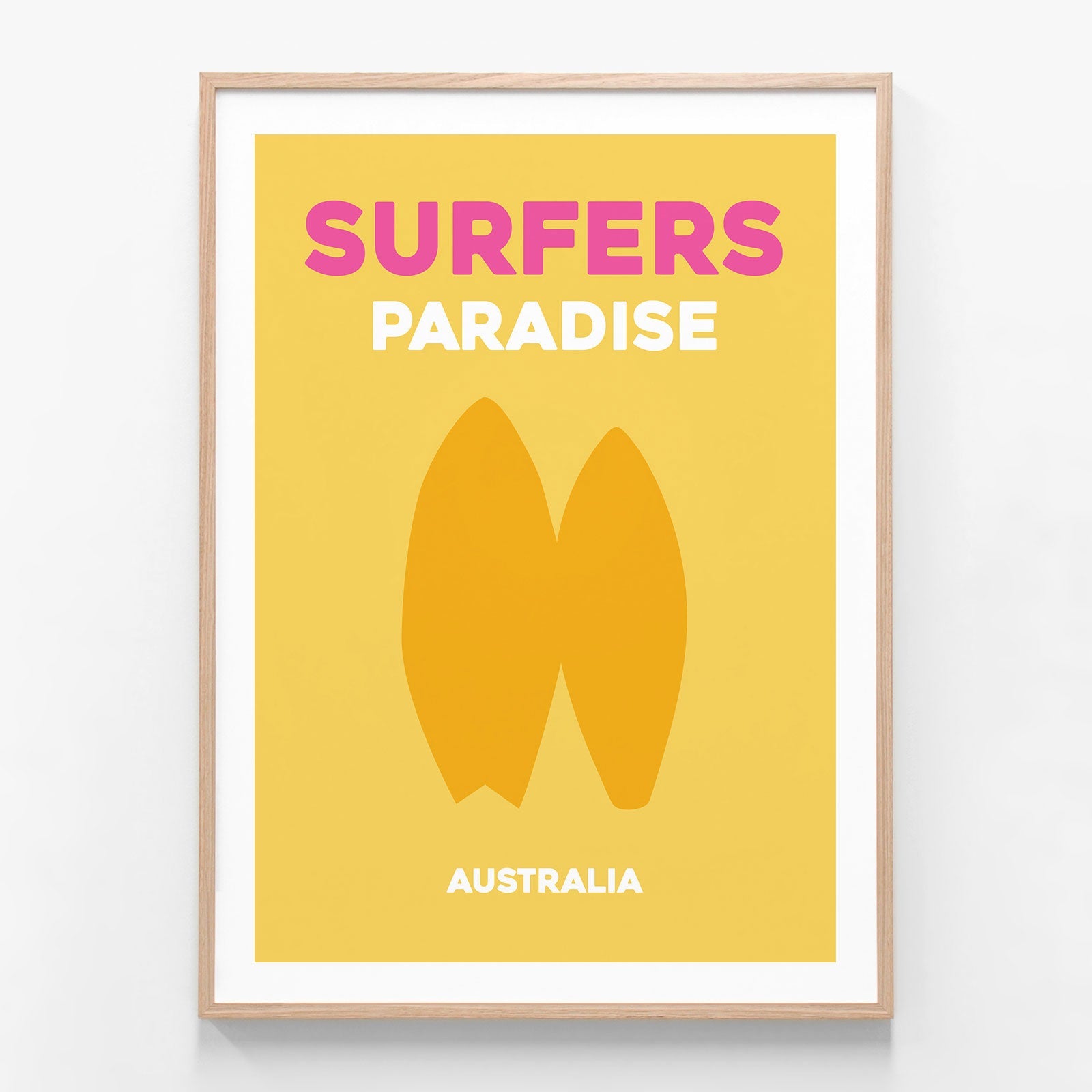 Surfers Paradise oak framed art print