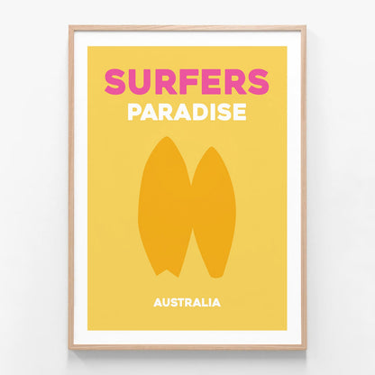 Surfers Paradise oak framed art print