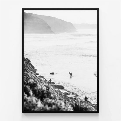 Surfers at Bells B&W