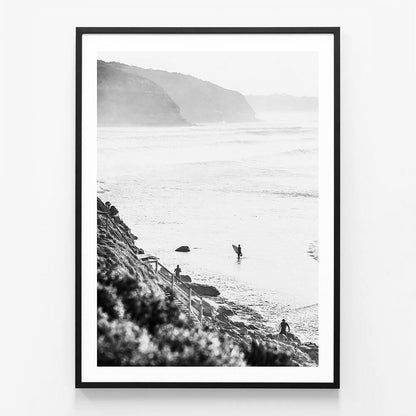 Surfers at Bells B&W