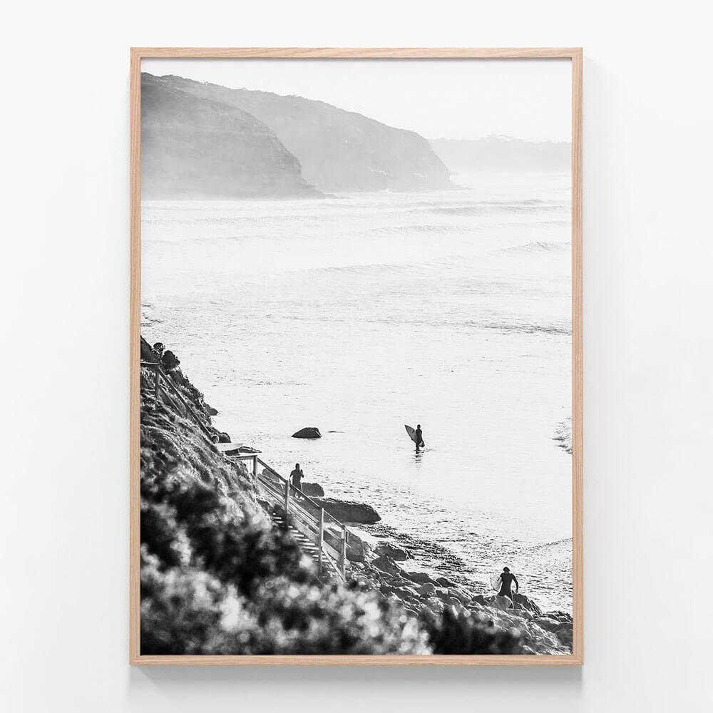 Surfers at Bells B&W