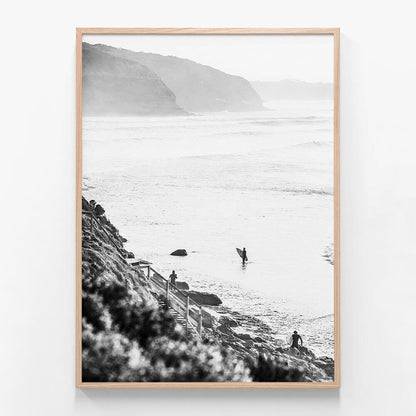 Surfers at Bells B&W