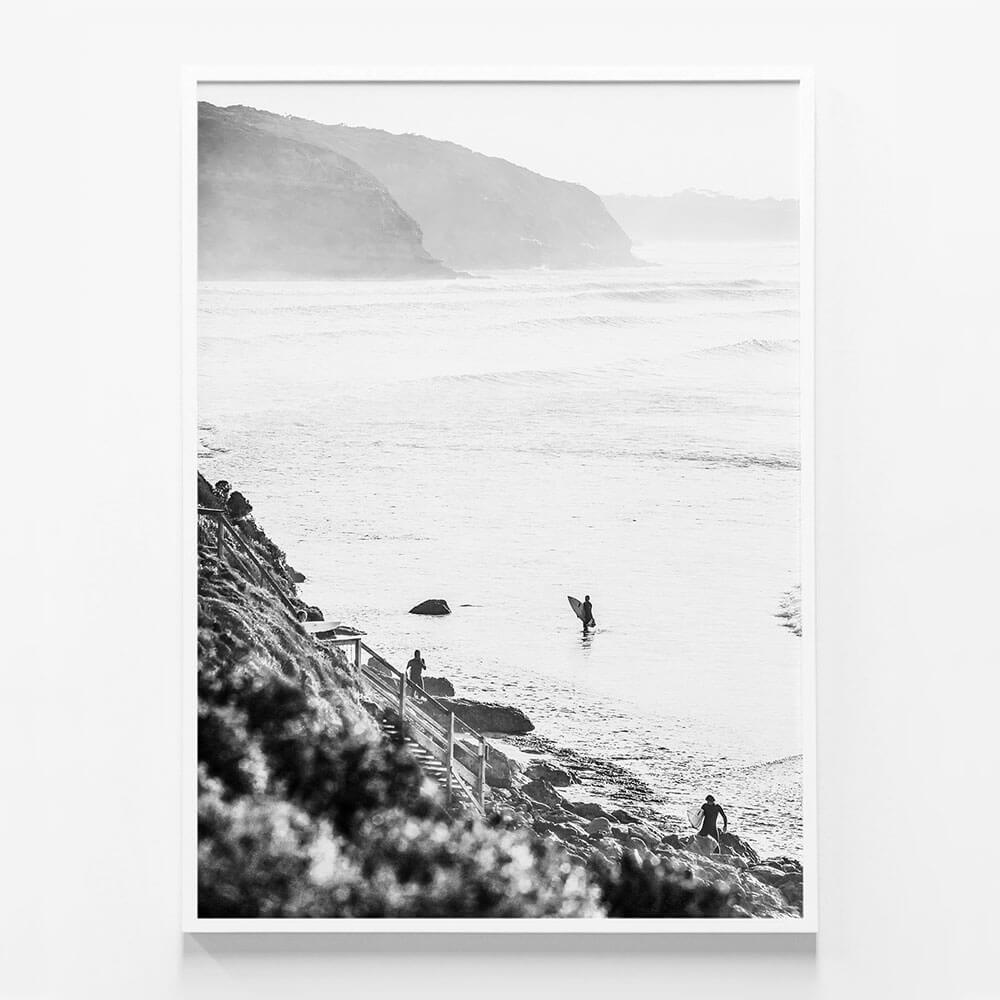 Surfers at Bells B&W