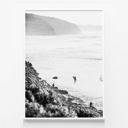 Surfers at Bells B&W