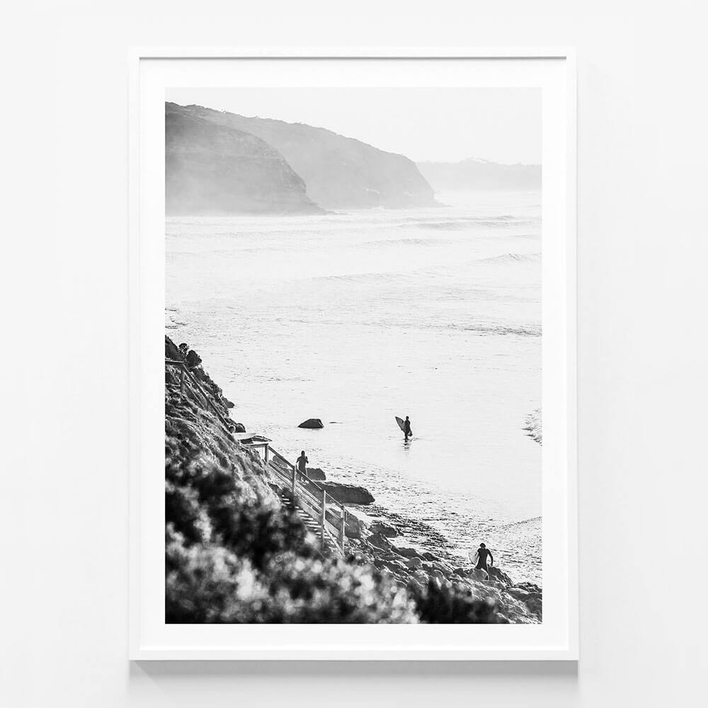 Surfers at Bells B&W