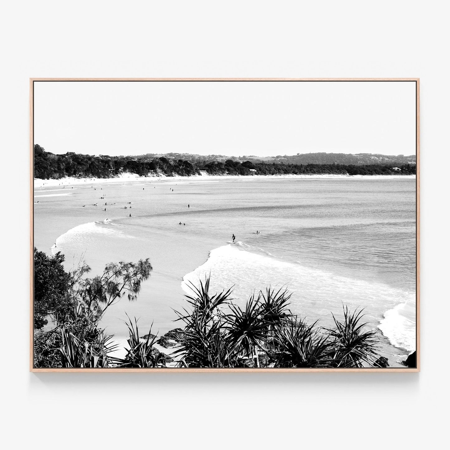 Surfing The Pass B&W Canvas print in oak frame