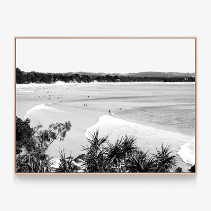 Surfing The Pass B&W Canvas print in oak frame