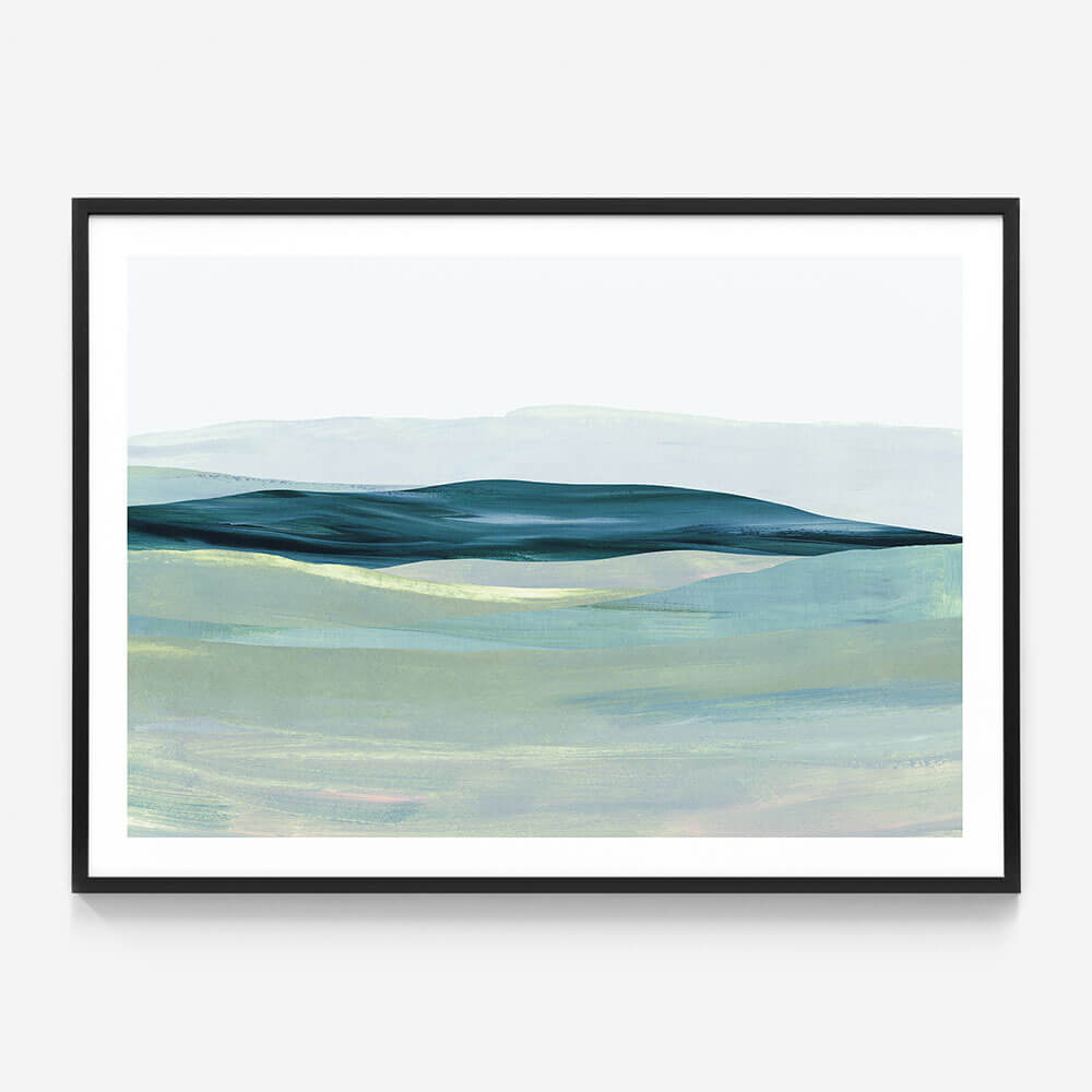 Teal Meadow 3 wall art print in black frame