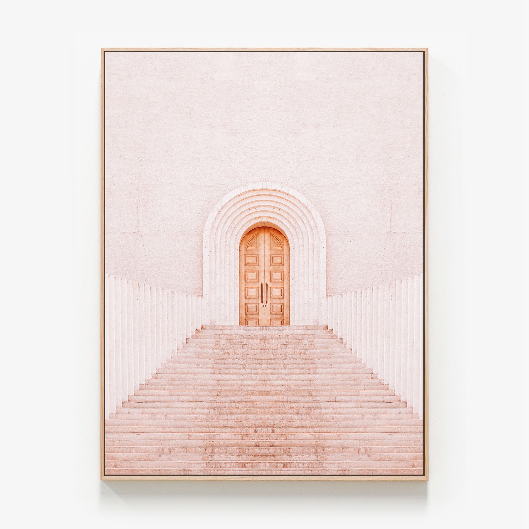 Terracotta Steps Canvas wall art with oak float frame