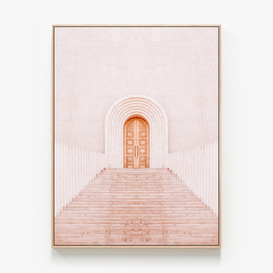 Terracotta Steps Canvas wall art with oak float frame