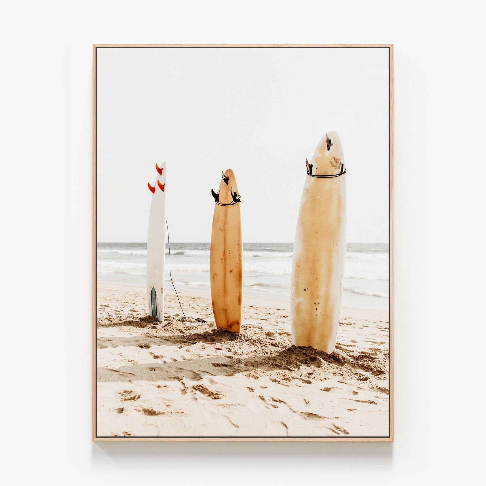 Three Boards Canvas wall art with oak float frame