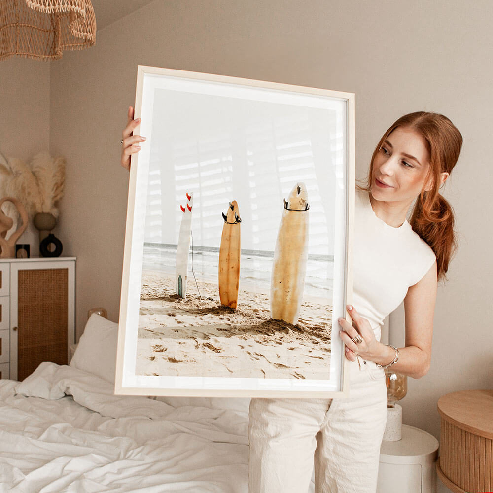 Three-Surfboard-on-the-beach-Framed-Print.jpg
