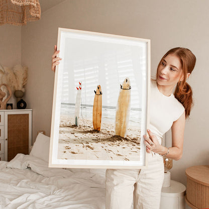 Three-Surfboard-on-the-beach-Framed-Print.jpg