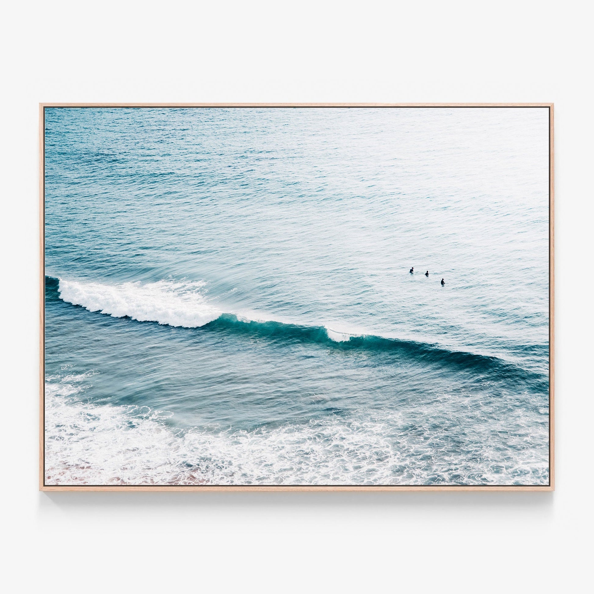Three Surfers Canvas print in oak frame