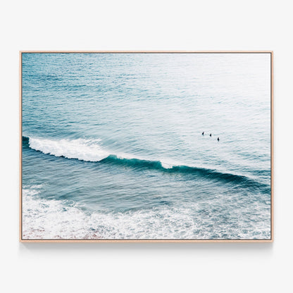 Three Surfers Canvas print in oak frame