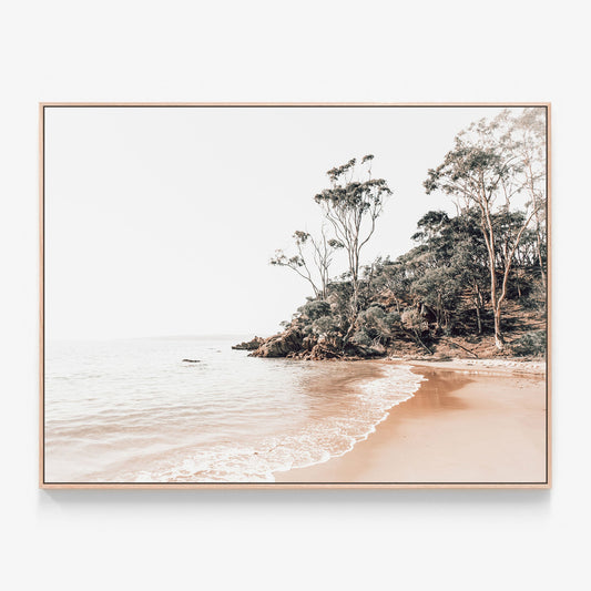 Tranquil Cove Australian coastal Canvas wall art print with oak float frame