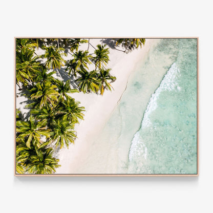 Tropic Coast Canvas wall art with oak float frame