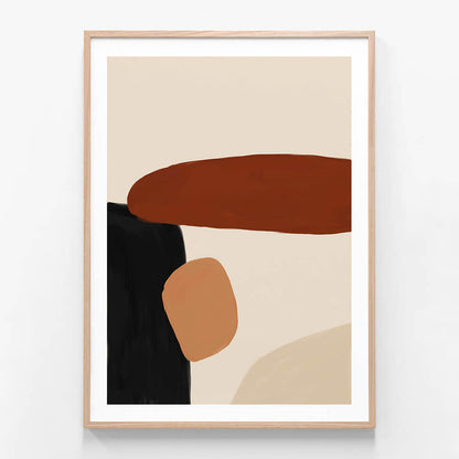 A framed print of an abstract artwork called ‘Tumble'. Neutral tones of brown, beige and sienna.
