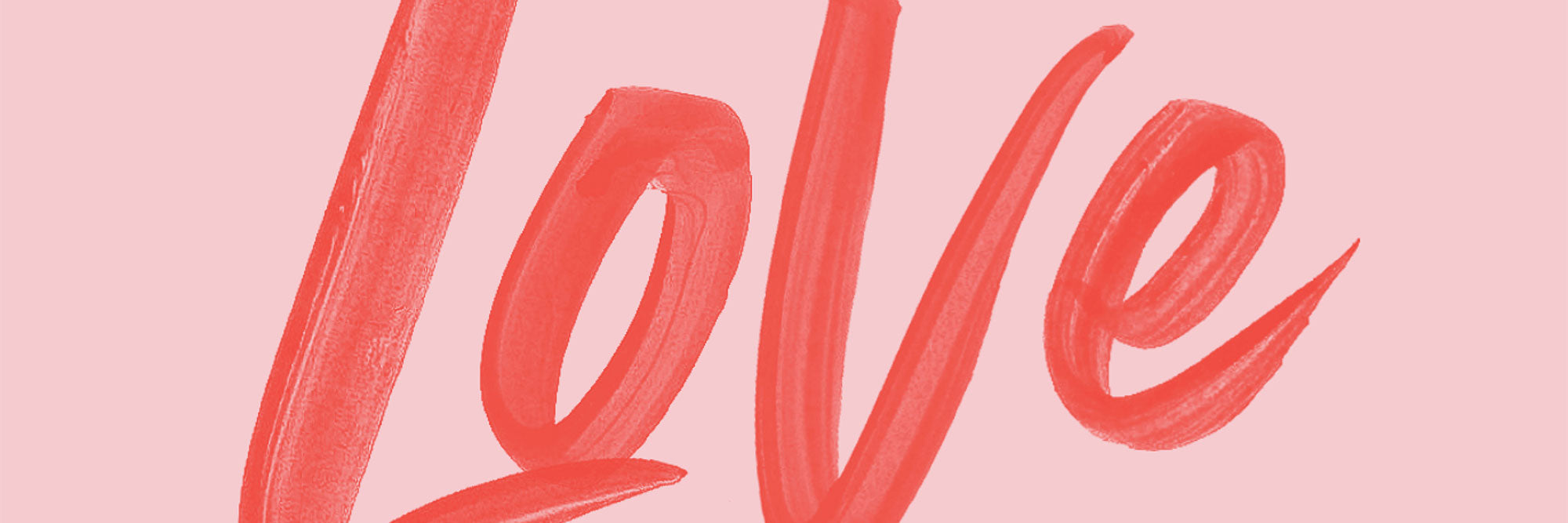 Red 'love' text on a pink background, typography wall art prints