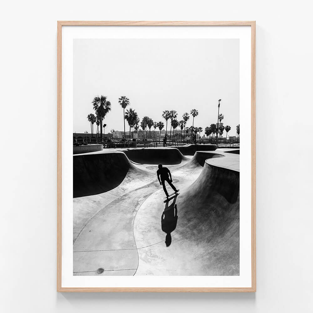 Venice Skate Bowl wall art print in oak frame