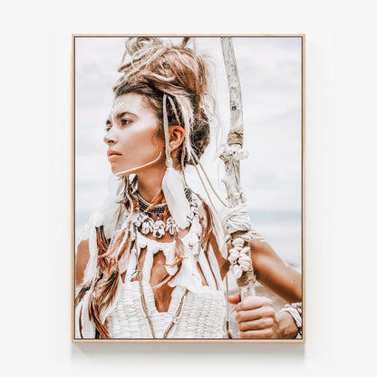 Warrior Girl Canvas print in oak frame