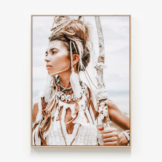 Warrior Girl Canvas print in oak frame