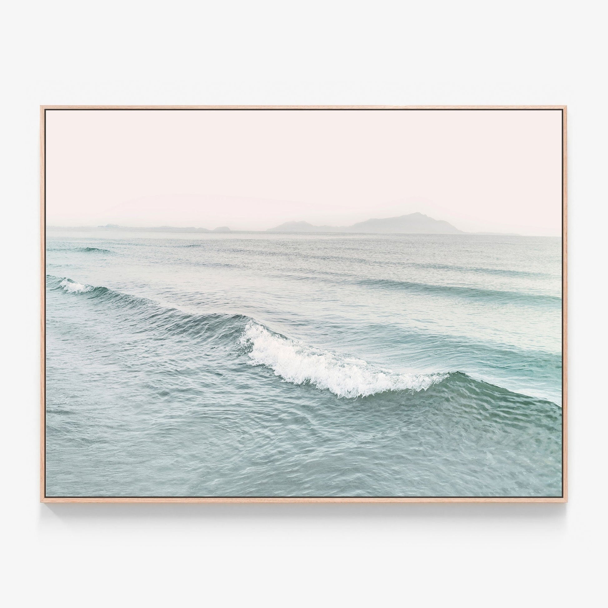 Wave photo Canvas wall art with oak float frame