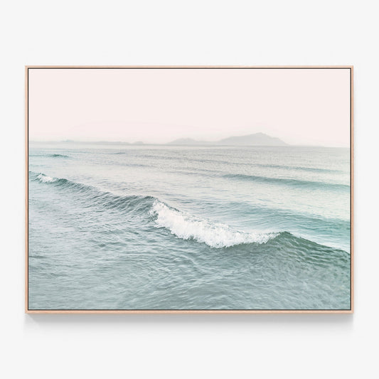 Wave photo Canvas wall art with oak float frame