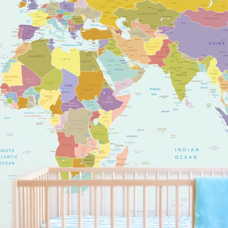 World Map Wallpaper Mural for Kids Room