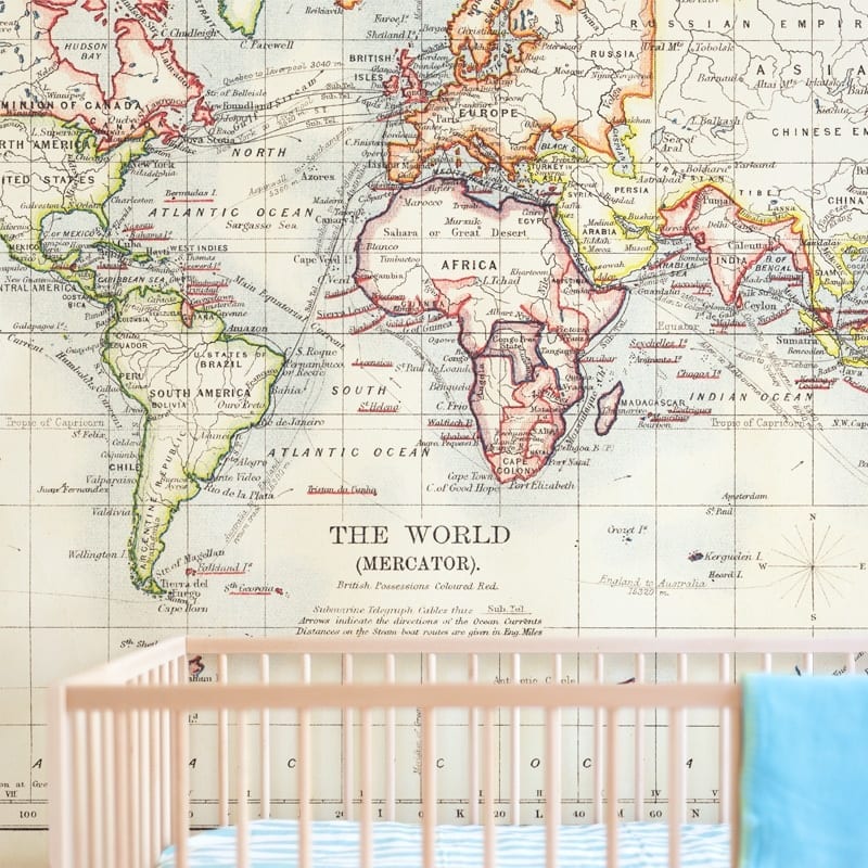 vintage world map wall mural