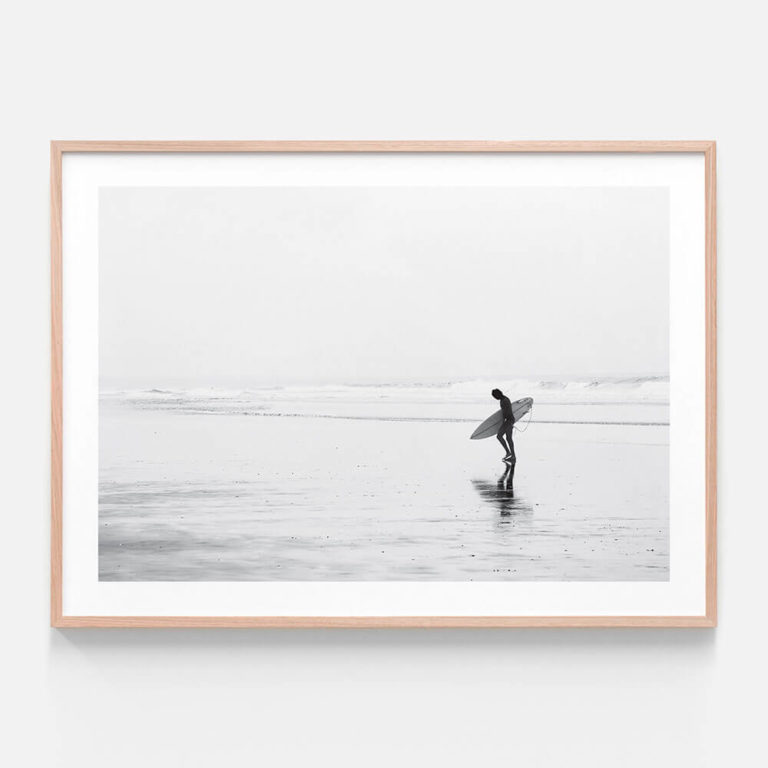 Byron Surfer Art Print in Oak Frame