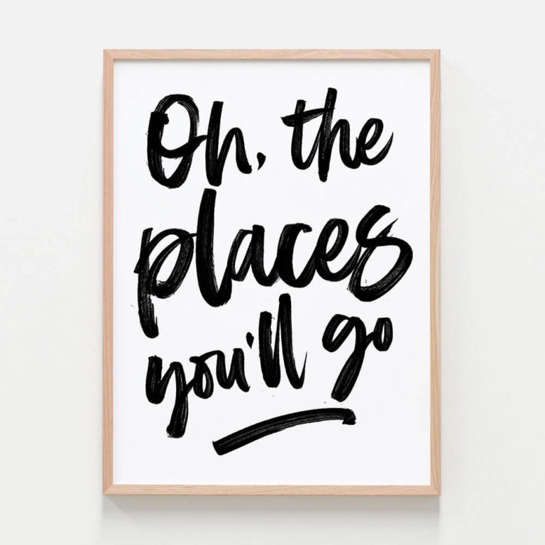 Oh The Places You'll Go Print in Oak frame