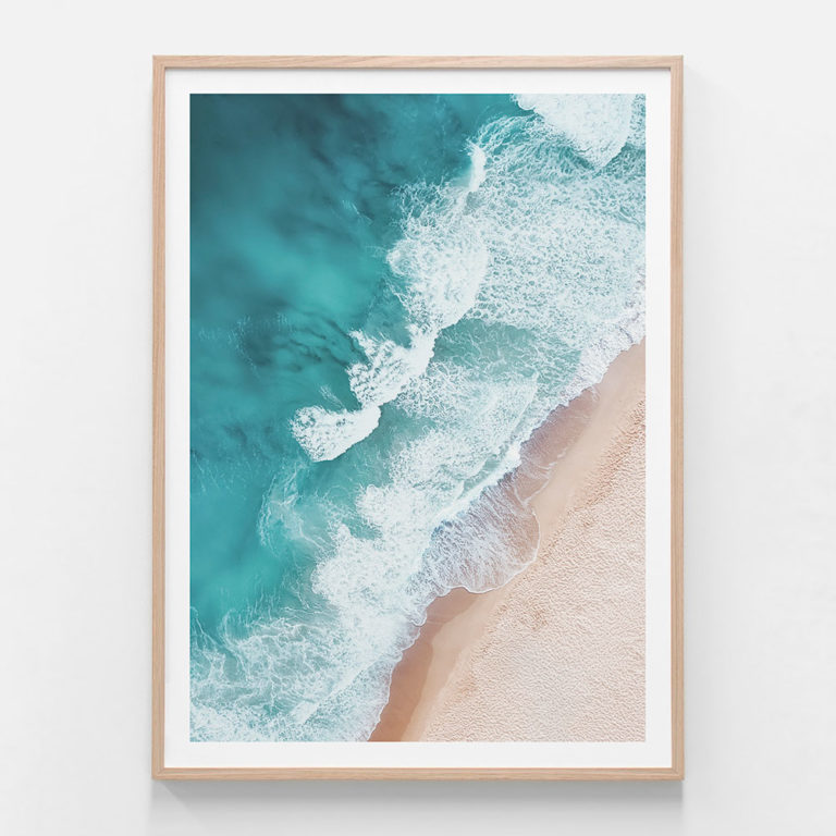 APP361-Aerial-Beach-Oak-Framed-Print