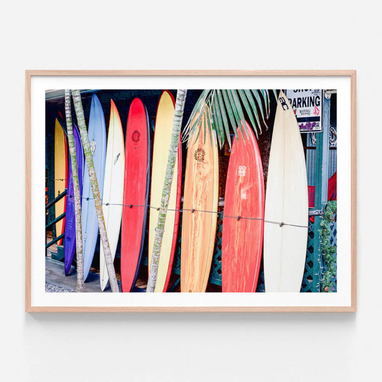Surfboards-Oak-Framed-Print