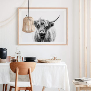 Duncan Black & White Highland Cow Framed Print Lifestyle