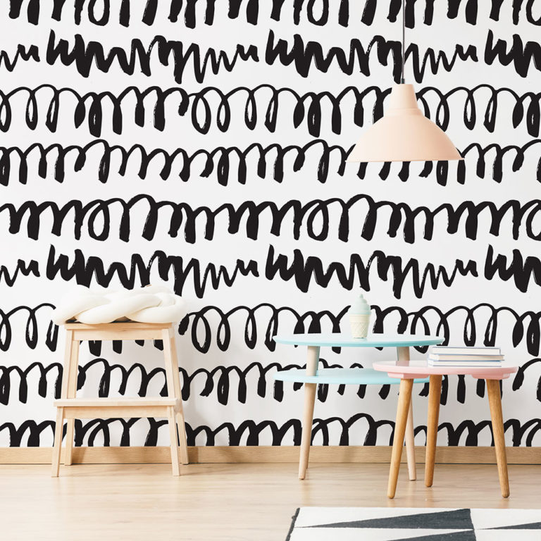 Scribble Nursery Wallpaper Black