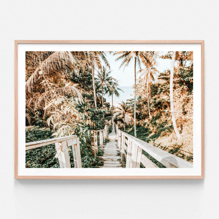 APP629-Beach-Stairs-Oak-Framed-Print