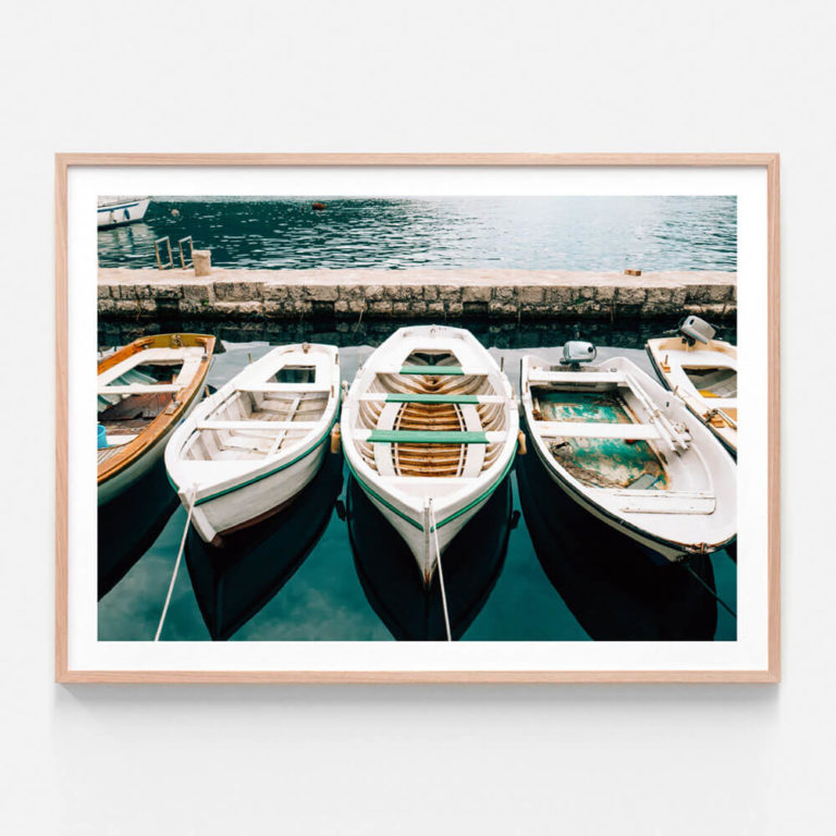 APP713-Montenegro-Boats-Oak-Framed-Print