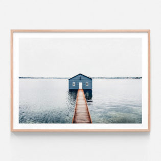 FP954-Blue-Boat-Shed-Oak-Framed-Print