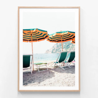 APP699-Beach-Chairs-Oak-Framed-Print
